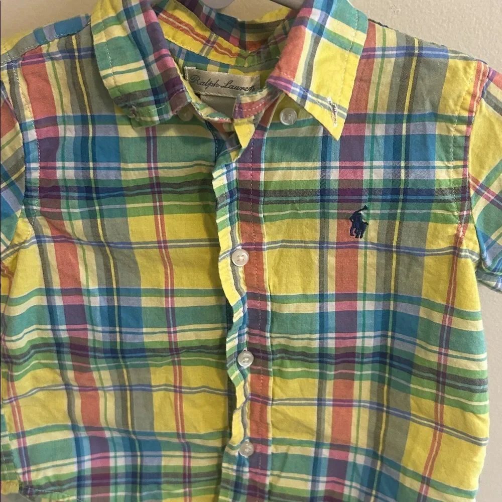 Ralph Lauren Baby Boy's 18M Multicolor Plaid Short Sleeve Button Down Shirt